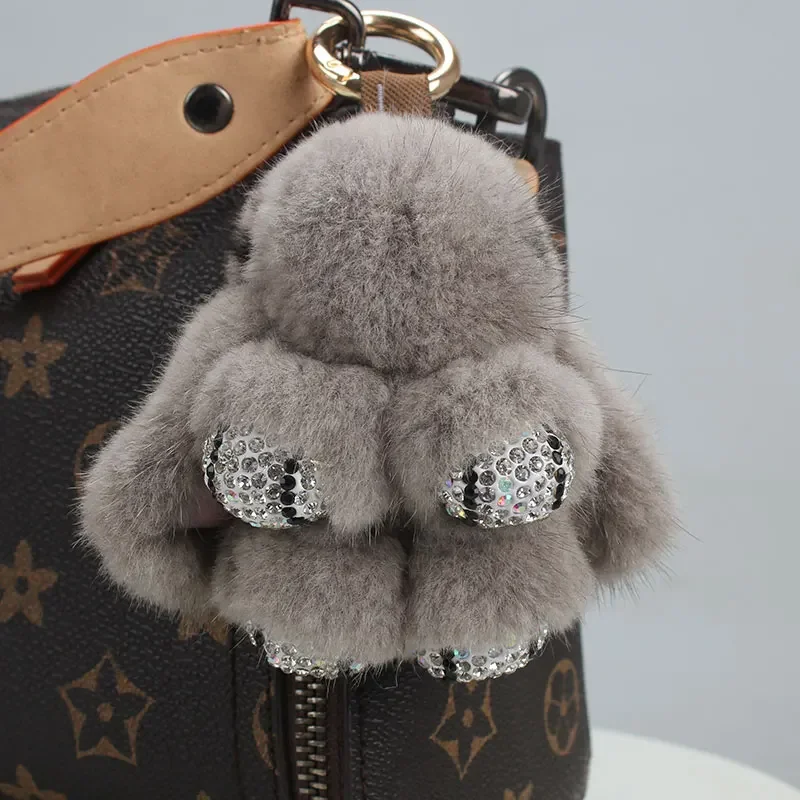 Cute Long Ear Bunny Keychain Real Mink Fur Rabbit Doll Pendant Toys Keyring Handbag Charm Ornament Pompom Plush Jewelry Gifts