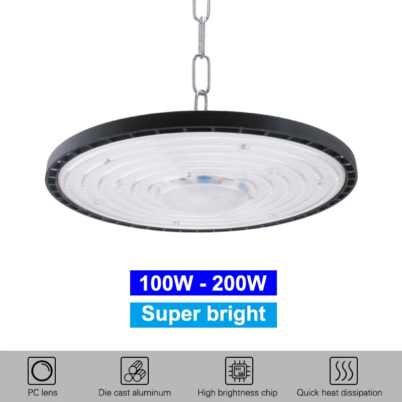 Super Bright LED 100W 150W 200W UFO High Bay Light AC175-265V Aluminum Case Cold Light Lighting Lamp