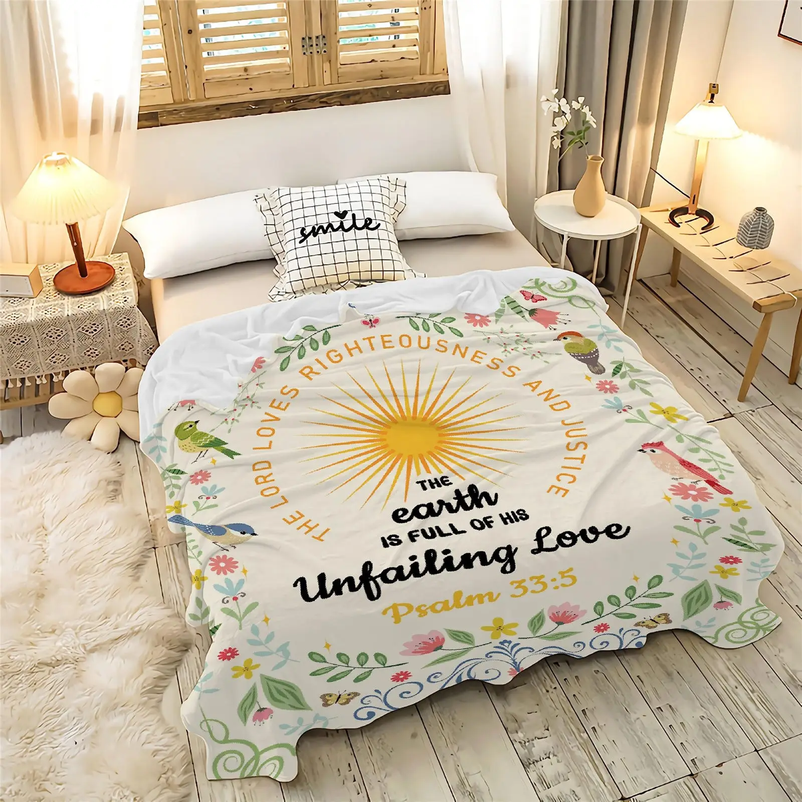 

KACISSTY Fashion Flannel Blankets Floral Bible Verse Printed Fleece Throw Blanket Lightweight Soft Bed Quilts Home Decor