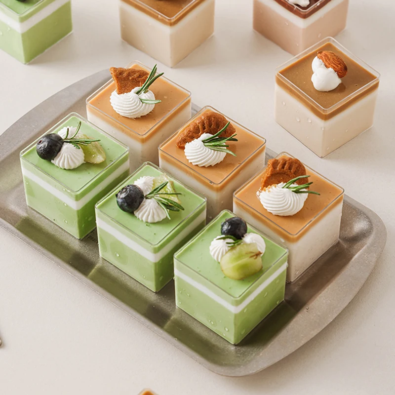 10Pcs Square Mini Plastic Dessert Cups Clear Plastic Parfait Appetizer Cup For Desserts Appetizers Ice Cream Cups