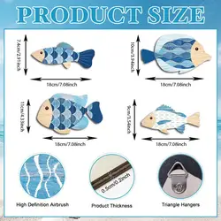 Nautical Wooden Fish Wall Art - Beach - Themed Marine Sculpture (C)