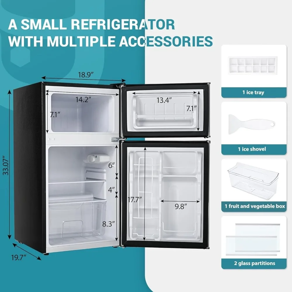 Mini Fridge with Freezer, 3.2 Cu.Ft Compact Refrigerator with freezer, 2 Door Mini Fridge with freezer, Upright for Dorm 5
