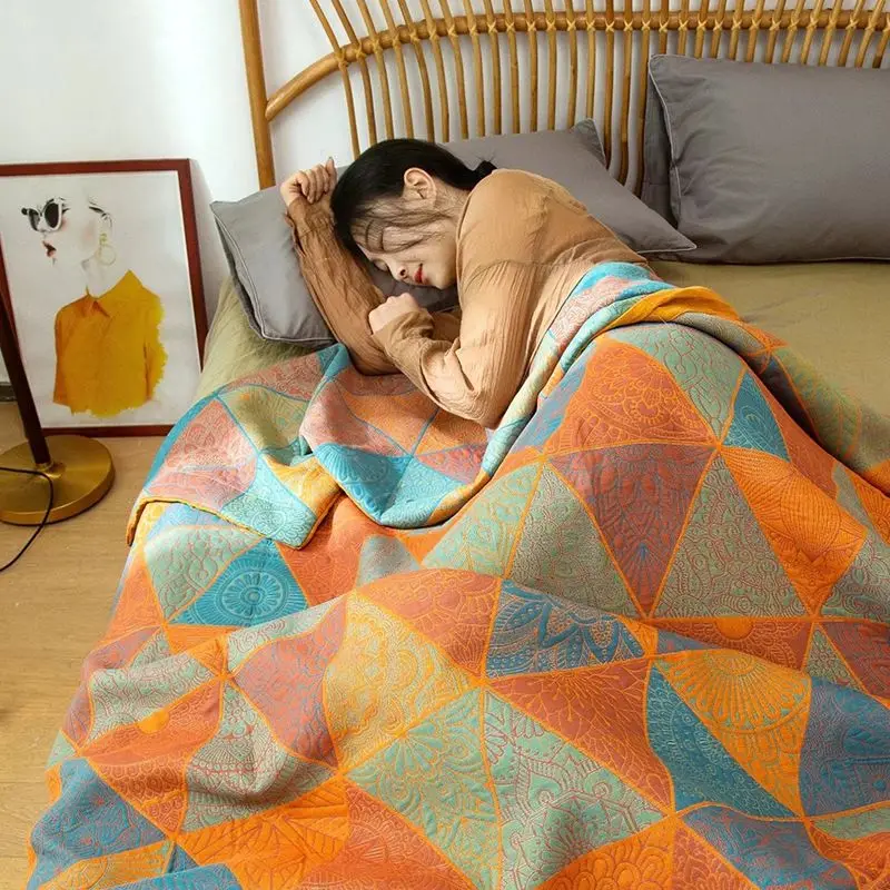 

Cotton Quilt 3-Layer Multifunctional Blanket Yarn Summer Thin Cool Quilt Adult Yarn Sleeping Sheet Air Conditioning Quilt Soft