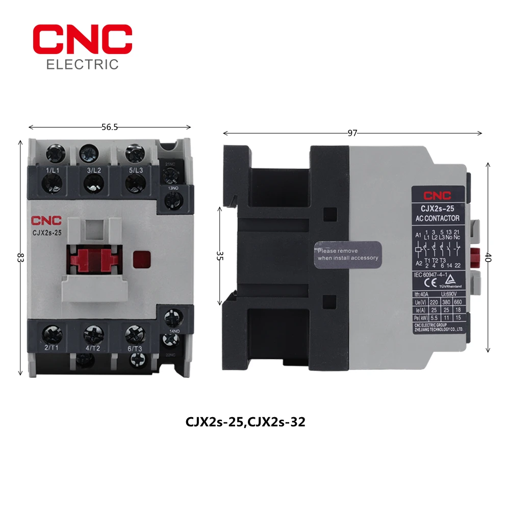 Cnc cjx2s/cjx2i 3-phasiges 3-poliges Wechselstrom schütz 1no 1nc Spulens pannung 220V 50/60Hz 9a/12a/18a/25a/32a – Detail 4