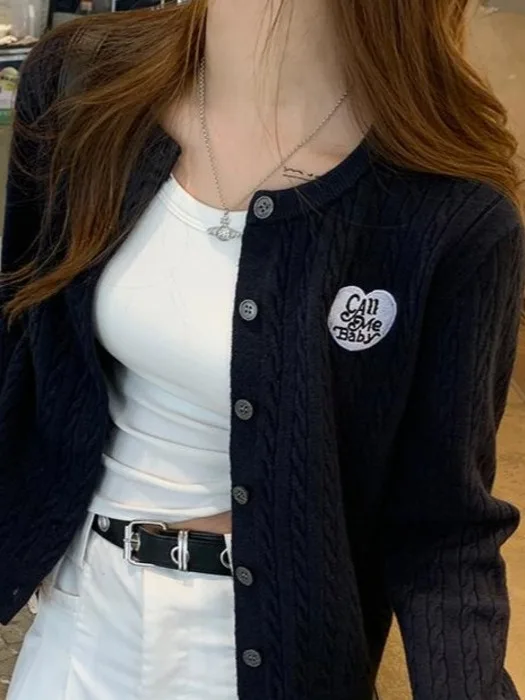 여성용 숏 오픈 가디건 스웨터 그레이 컬리지 스타일 니트 아우터웨어 가을 겨울 패션 캐주얼 스포츠웨어 라이프스타일