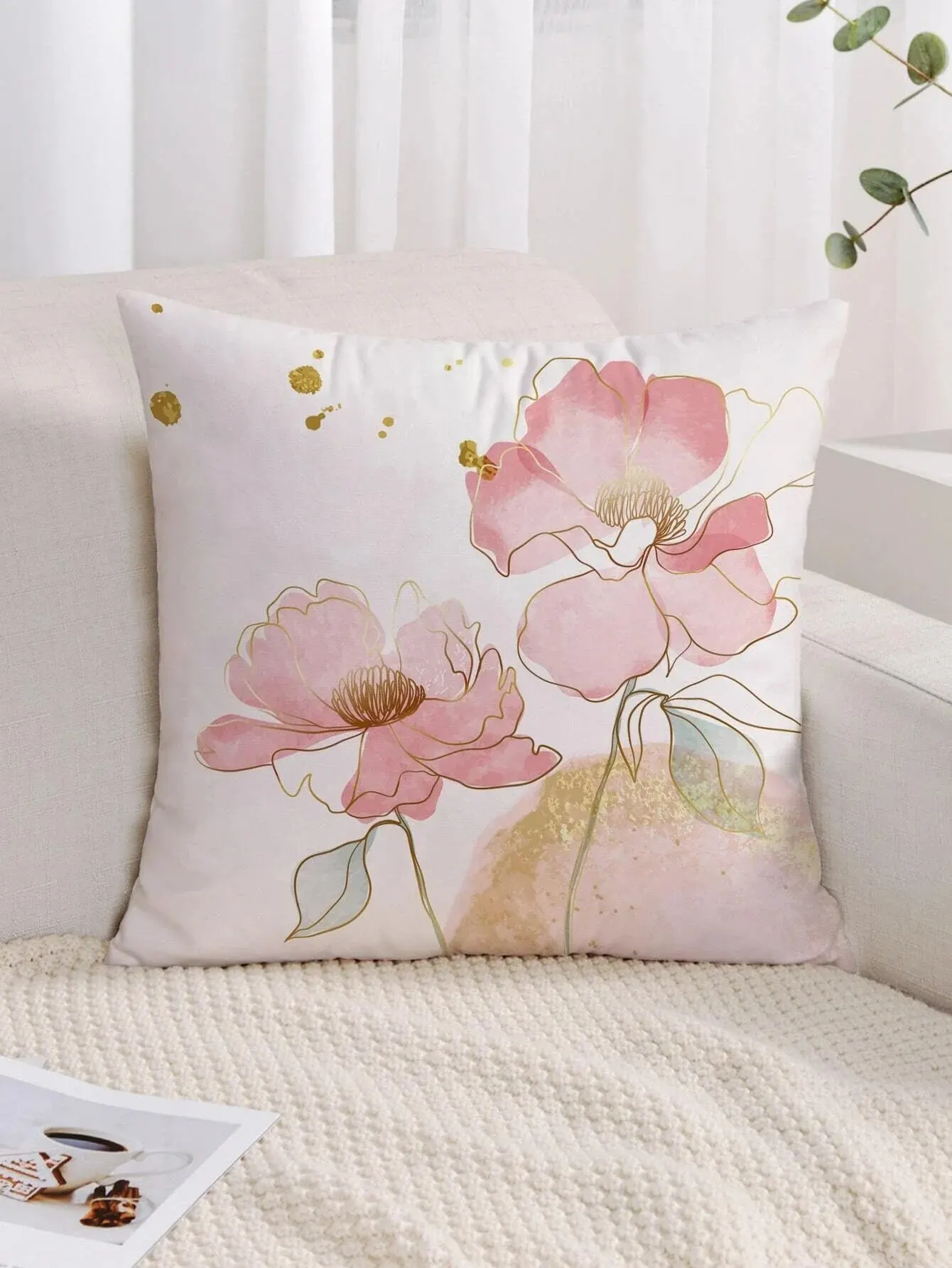 Description Picture 6 of item1pc Floral Print Cushion Cover Without Filler, Modern Throw Pillow Case For Sofa, Home Decor Party Decoration 17.7in