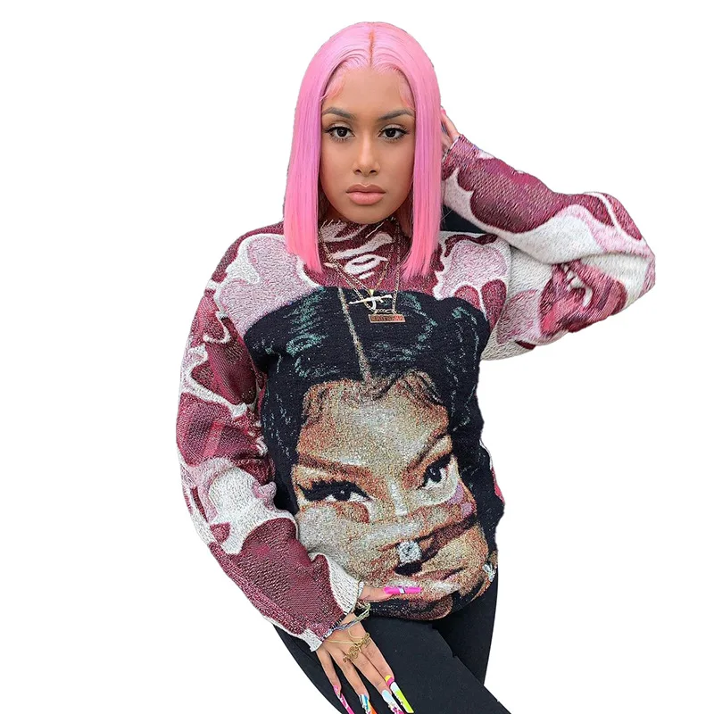 Portrait Graffiti Hoodie Women Trendy Graphic Print Tees Sweatshirts Hip Hop Streetwear Long Sleeve Top Winter Clothes