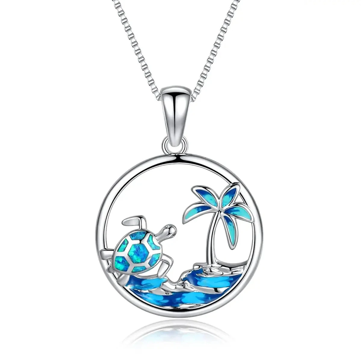 Pendentif tortue opaline bleue 