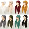 Solid Color Muslim Hijab Pre-Tied Turban Hat Women Long Tail Bonnet Chemo Cap Hair Loss Head Scarf Wrap Beanies Turbante Mujer 1