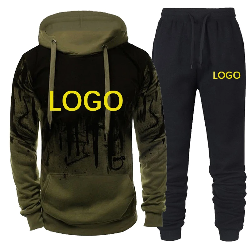 

Fashion Men's Tracksuit Custom LOGO Spring Autum Mens Causal Sweatshirt+Pants 2pcs Sets Design Your Logo Sport Suit