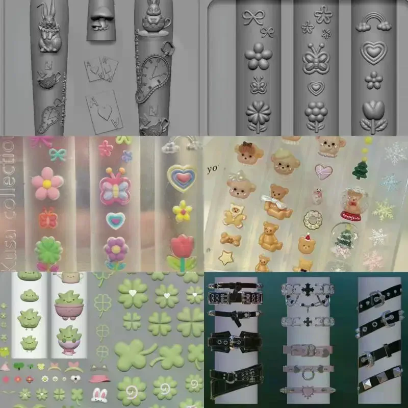 투명 실리콘 3D 네일 아트 몰드 - 벨트 버클 꽃 나비 네잎 클로버 네일 장식 템플릿 (매니큐어 DIY용)