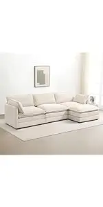 ROWHY Oversized Modular Sectional Sofa with Movable Ottoman, 112 Inch 4 Seat Modern Corduroy Sofa...
