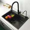 New Luxury Matte Black Kitchen Sink Above Counter or Under Mount Vegetable Washing Basin Sinks Dark Grey Kitchen Accessories 3