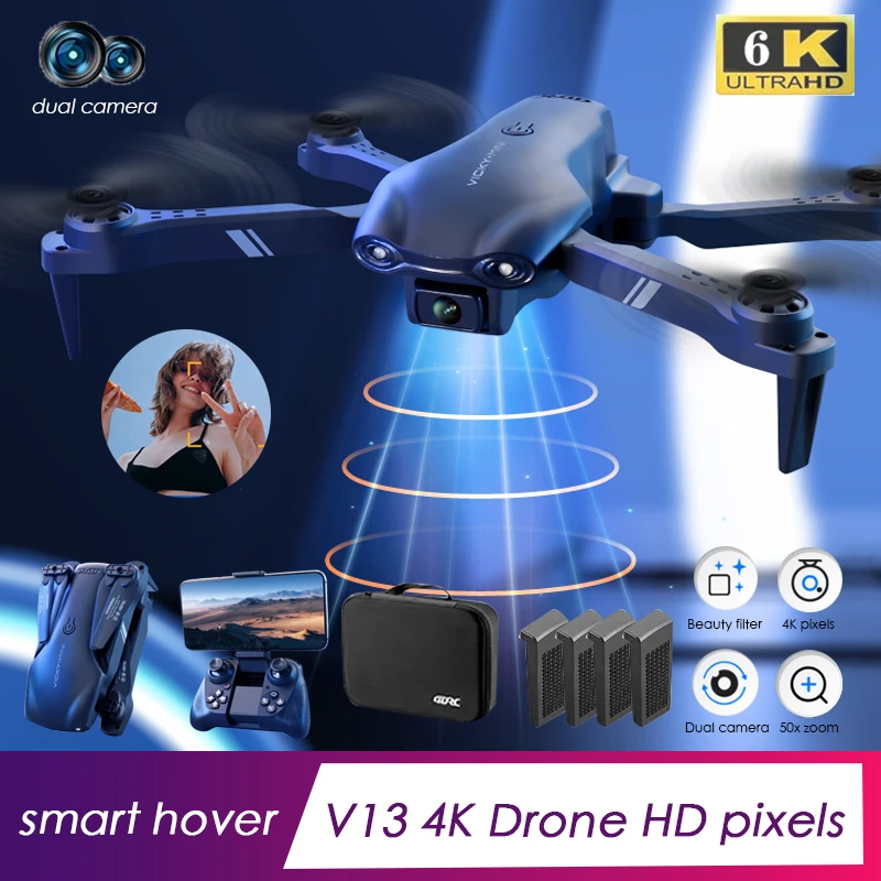 2022 New V13 Mini Drone 4k HD Dual Camera WiFi Fpv Foldable RC Quadcopter Professional Real Time Transmission Helicopter Toy rc blackhawk helicopter