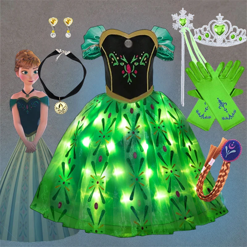 Snow Queen Illuminating Anna Princess Ball Gown Fancy Green Floral Dress Halloween Glowing Anna Costume Birthday Elsa Party - AliExpress 1501 Snow Queen Illuminating Anna Princess Ball Gown Fancy Green Floral Dress Halloween Glowing Anna Costume Birthday Elsa Party - AliExpress 1501