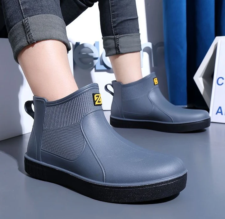 Men's Thick Platform PVC Rain Boots, Waterproof & Non-Slip, For Work & Students_voghion.com