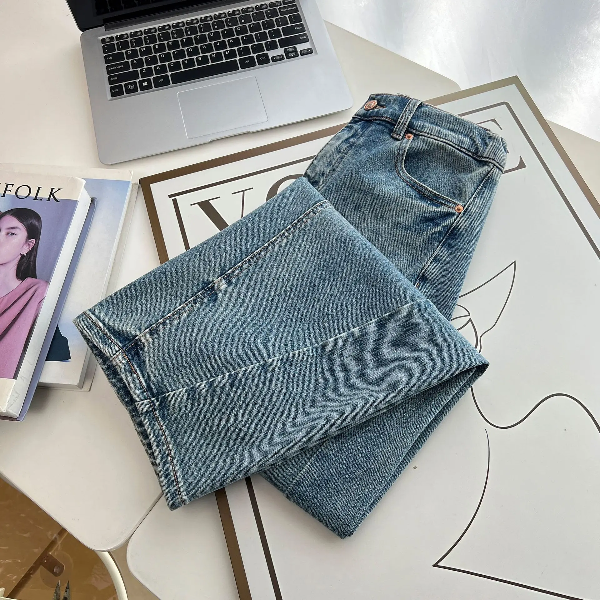 2025 Spring Autumn Boyfriend Jeans New 100kg Premium Design Curved Plus Size Women Denim Harem Long Pants 107