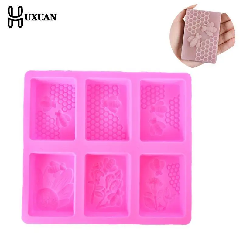 1pc Honey Bee Silicone Soap Mold Diy Handmade Craft 3D Soap Mold Silicone Rectangular 6 Forms Molds For Making silicone soap molds