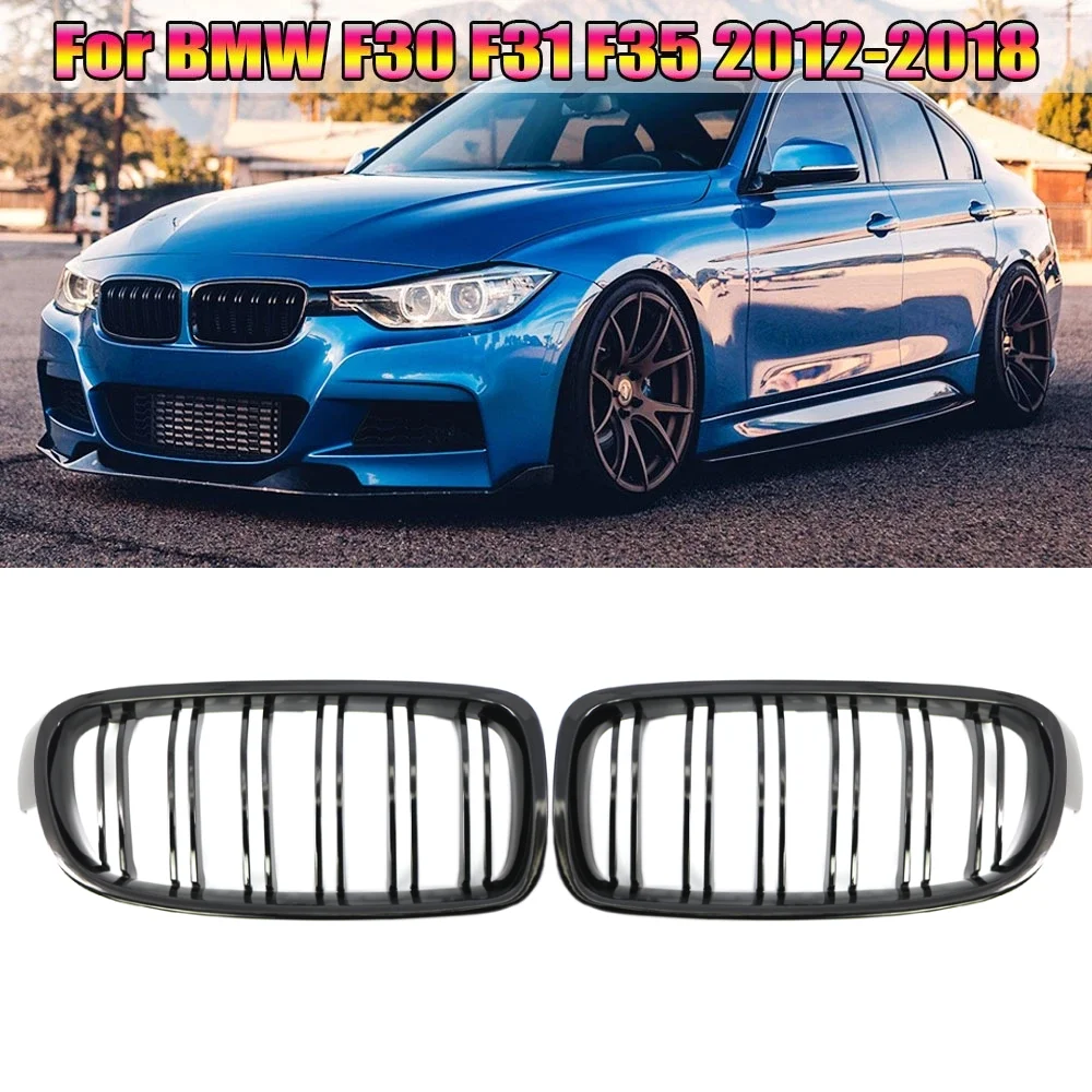 

Glossy Black Car Front Bumper Kidney Grille Grill 2 Line Double Slat For BMW 3 Series E90 F30 F31 2012-2017 Car Styling