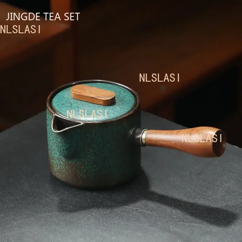 Japanese Ceramics Tea Pot Retro Kiln Alteration Solid Wood Handle Filter Teapot Household Porcelain Beauty Kettle Tea Set