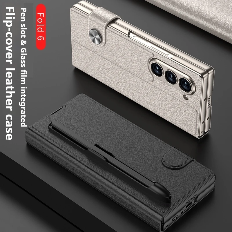 Custodia Flip Cover in Pelle di Lusso per Samsung Galaxy Z Fold 6 con Slot per Penna Pellicola Protettiva in Vetro per Schermo_voghion.com