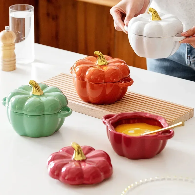 Pumpkin Reusable Cereal Bowl With Lid Microwave Bakeware Oven Baking Kitchen Halloween Party Festival Decoration ramen bowl set
