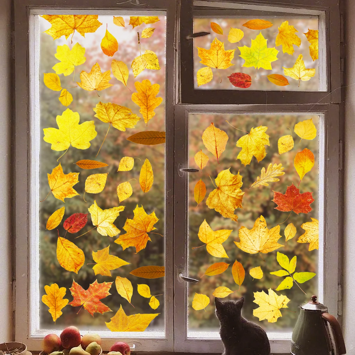 Yellow Maple Leaf Wall Stickers Double-Sided Printed Electrostatic Film for Glass Window Decorations No Glue Needed