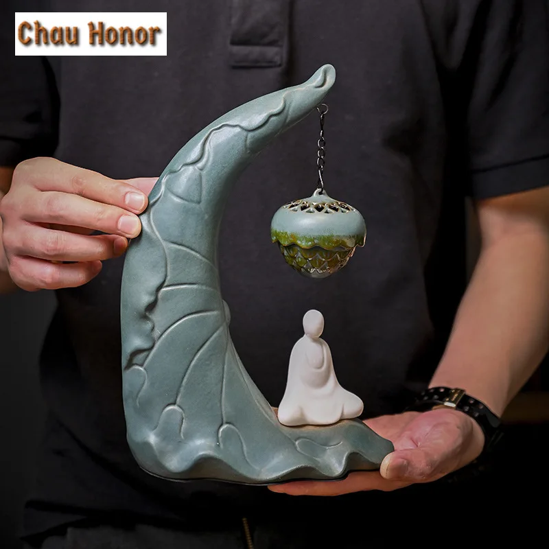 Lotus Leaf LED Backflow Hanging Ball Incense Holder Luxury Mist Smoking Steamers Scented Aromatic Candles Tea Items Ornaments