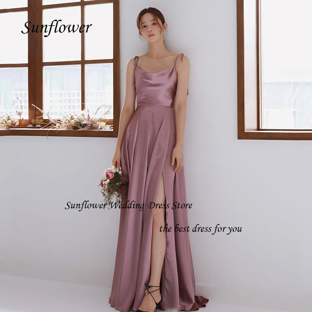 

Sunflower O-Neck Spaghetti Strap Evening Dress 2023 Korea A-LINE Slim Backless Satin Prom dress Floor-Length Wedding Dress