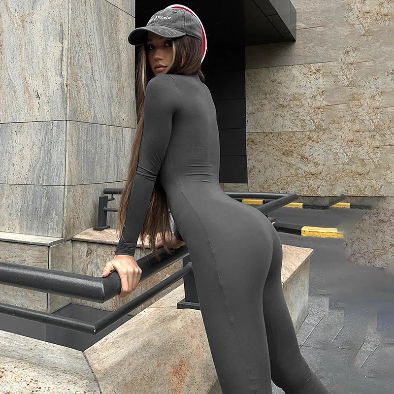 InsLike-Bodycon Slim Flare Pants for Women, Club Outfits, Autumn Sexy Fashion Trend, Women's Fitness Long-Sleeve Casual Jumpsuit