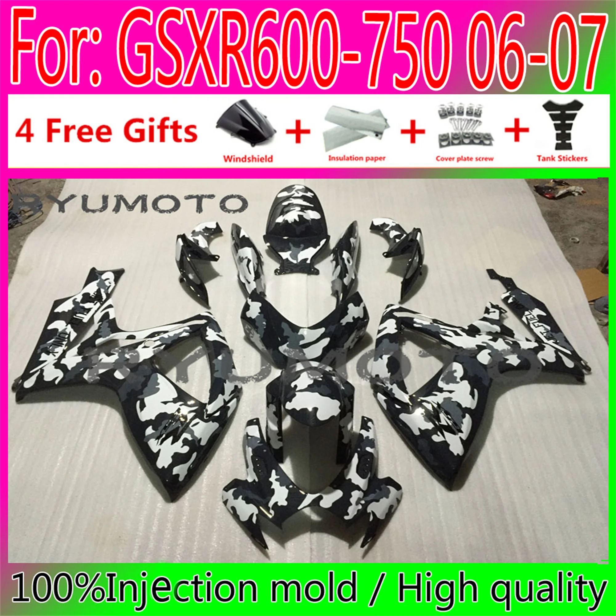 

New Motorcycle Injection Fairing Bodywork For Suzuki GSXR600 06 07 GSXR750 2006 GSX-R750 2006 - 2007 K6 Fairings black white