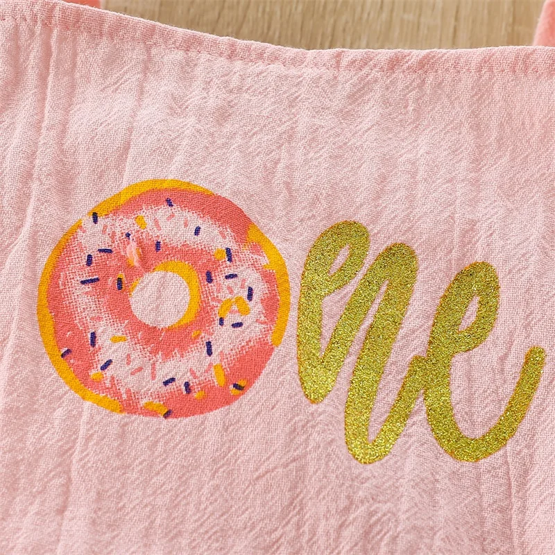 

Baby Girl Birthday Romper Cute Ruffle Sleeveless Doughnut Letter Print Bodysuit Newborn Playsuit