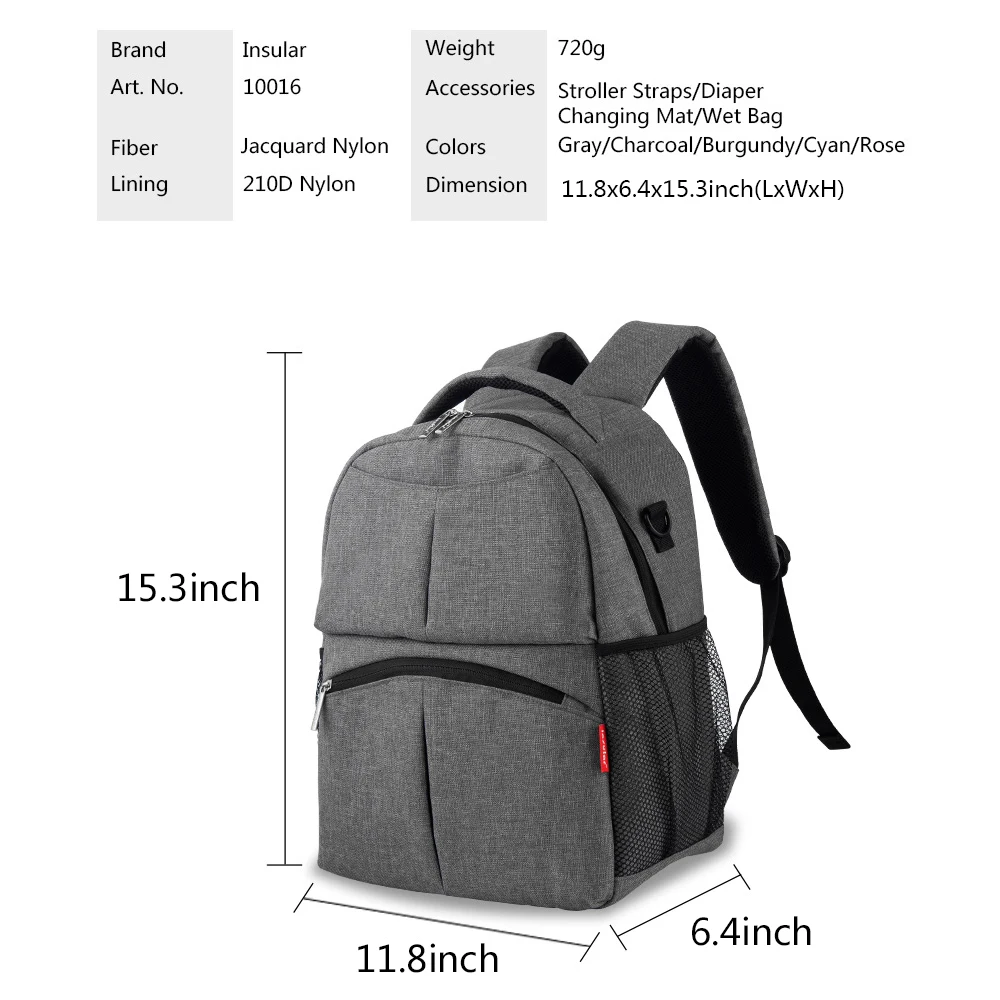 Insular Brand New Style Solid Color Baby Diaper Bags Backpacks Multifunctional Mommy Bags Backpacks Waterproof Nappy Backpacks 4
