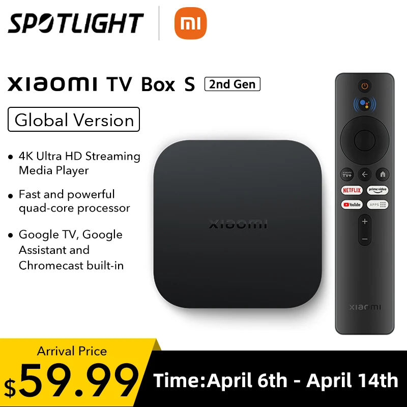  World Premiere Global Version Xiaomi Mi TV Box S(2nd Gen) 4K Ultra HD BT5.2 2GB 8GB Google TV Google Assistant Smart TV Box 