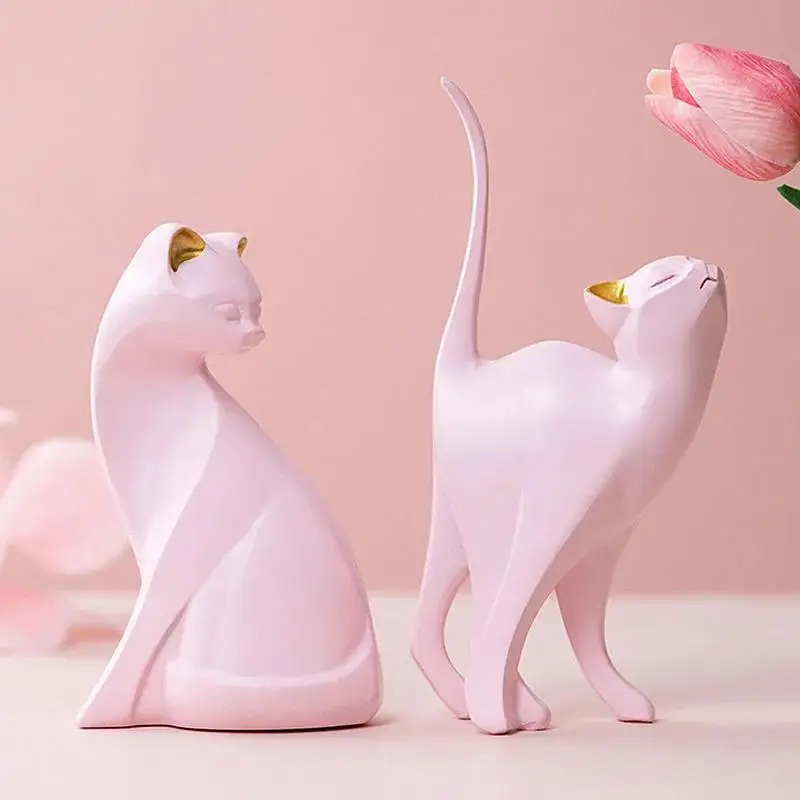 

Voluptuous Pink Resin Cat Figurines Bedroom Decoration Abstract Statue Nordic Animal Figure Home Decor Sculpture Gifts