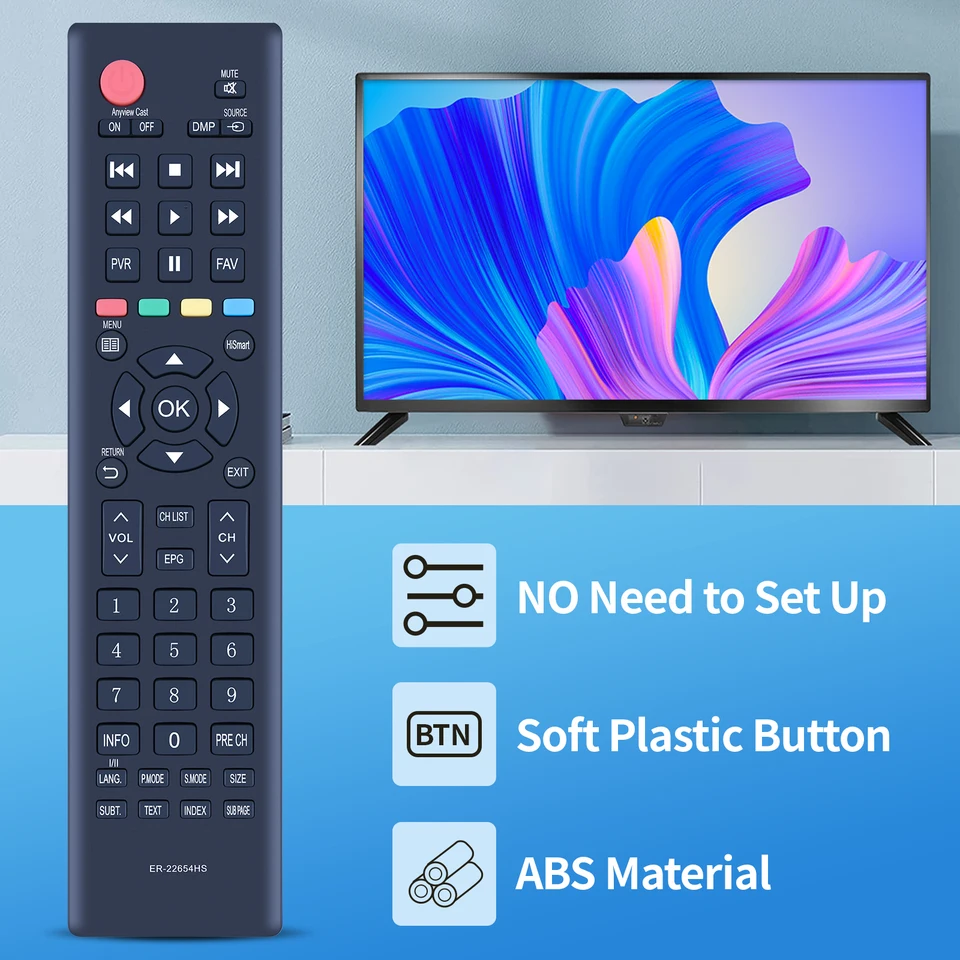 Mando A Distancia VINABTY ER-22654HS Para Hisense TV - Reemplazo Original, No Necesita Programación