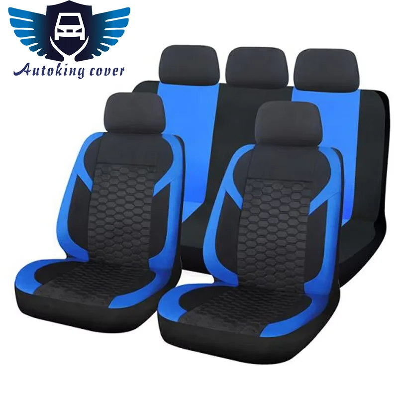 AUTOKING Universelle Diamantgitter-Polyester Blau 4-teilig/9-teilig Rennwagen-Sitzbezüge Set Sitzschutz Zubehör Innenausstattung