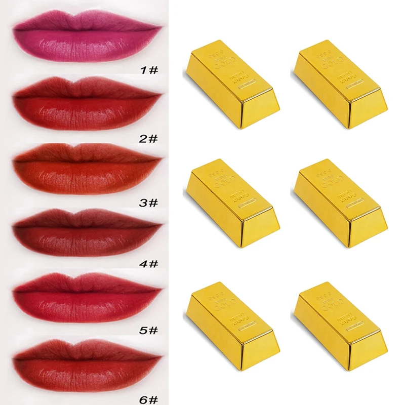 

Lakerain 6 Colors Gold Nugget Lipstick Long Lasting Waterproof Lipstick Gloss Ultra Velvet Matte Sexy Flowing 2