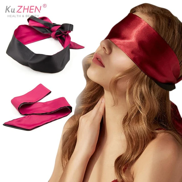 Satin Blindfold Comfortable Eye Mask Band Blinder for Home Travel Costume  Props (Black)