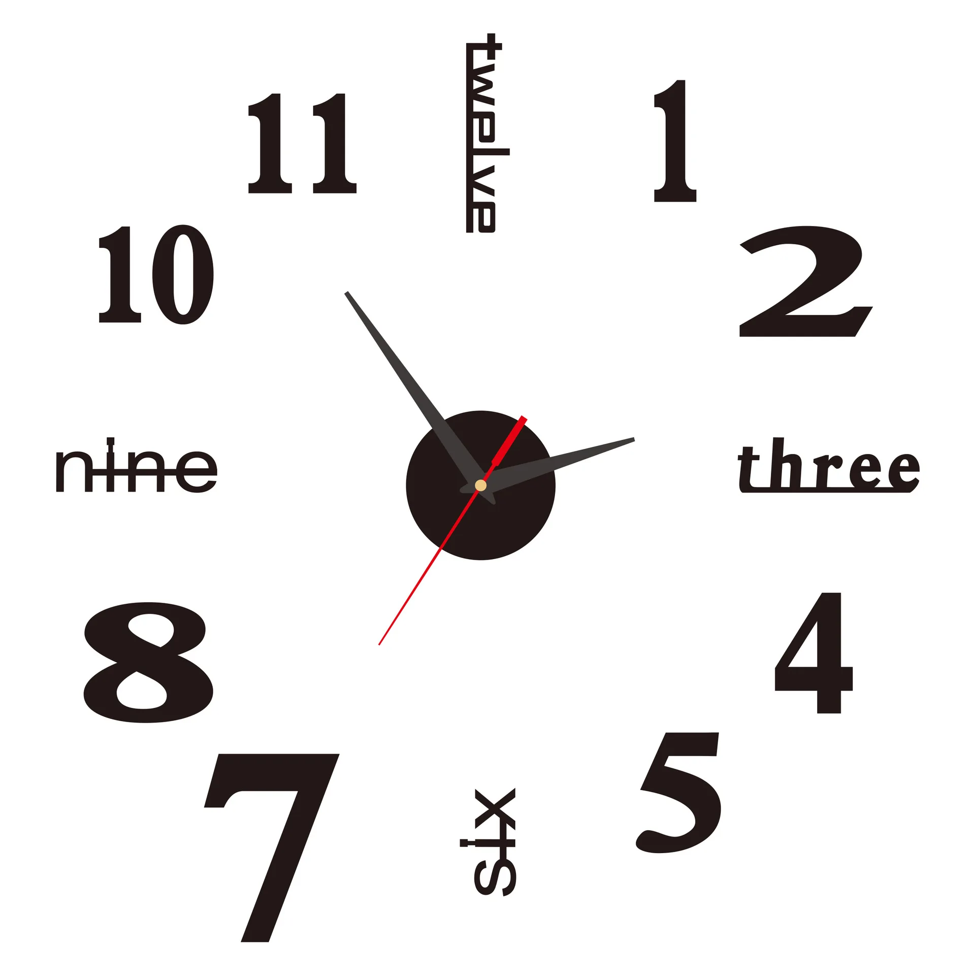 Soundless 90 To 120cm Large-sized 3D Number Poster Home Decoration DIY Wall Clock For Living Room Bedroom Study Hotel Big Decor 6