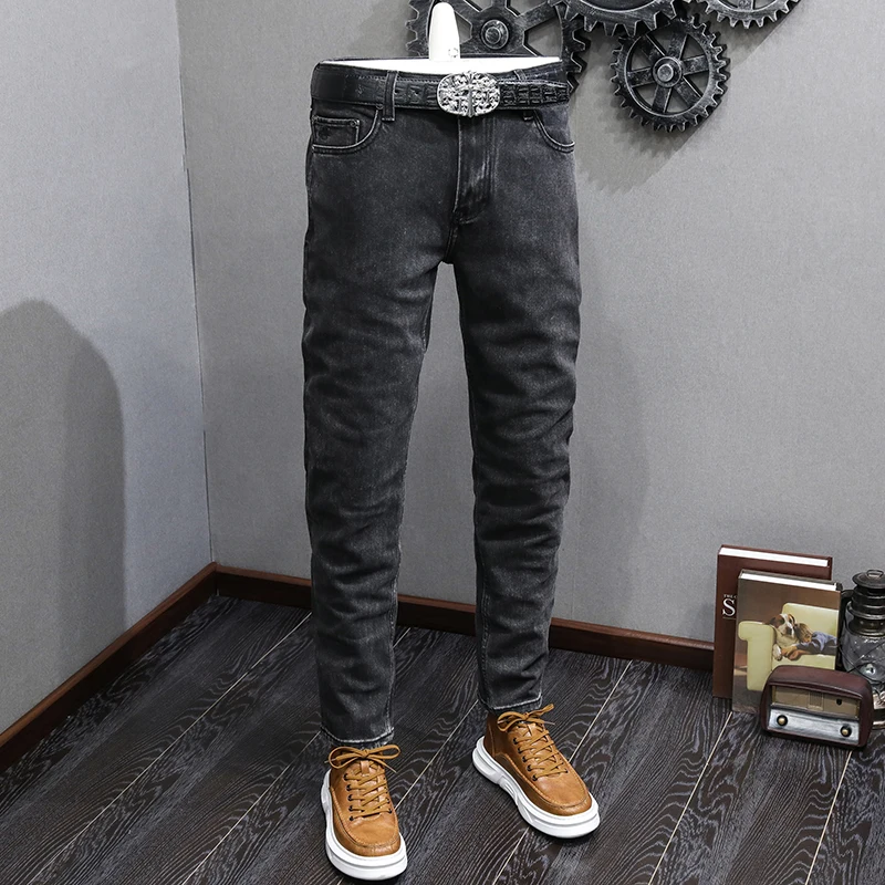 Vintage Fashion Men Jeans High Quality Retro Black Gray Slim Fit Elastic Jeans Men Stretch Trousers Designer Denim Pants Hombre