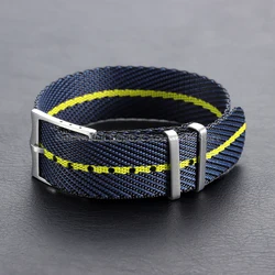Nylon Canvas Striped Braided Watch Strap - Military Sport Style, 20mm & 22mm - 22mm (Darkblue - yellow)