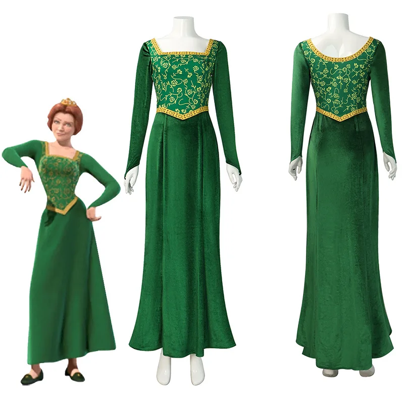 Shrek Cosplay Costume Anime Princess Green Dress Fiona Dress Shrek