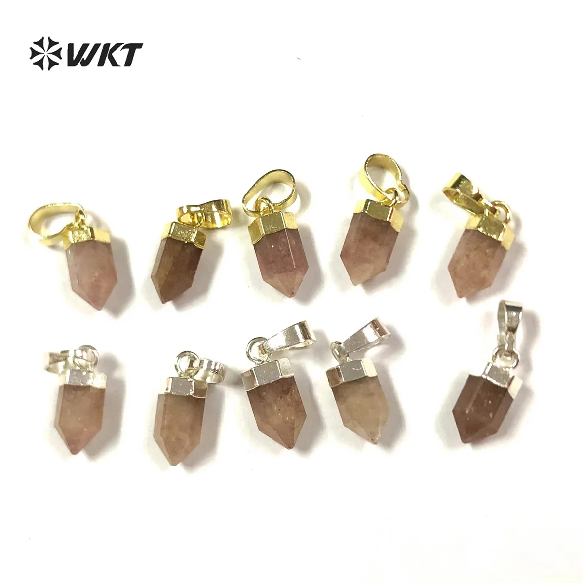 

WT-P1755 Procurement New Small natural stone hexagonal pole Strawberry crystal pendant Lady earrings necklace accessories