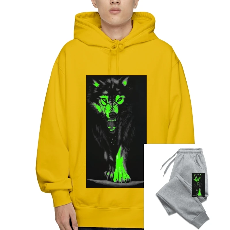 

Gn- Men 3d Wolf 100% Cotton Glow In The Dark Luminous Unisex T-Pullover Sweatshirt Hoodies Re Fleece Casual Pride Pullover Men N