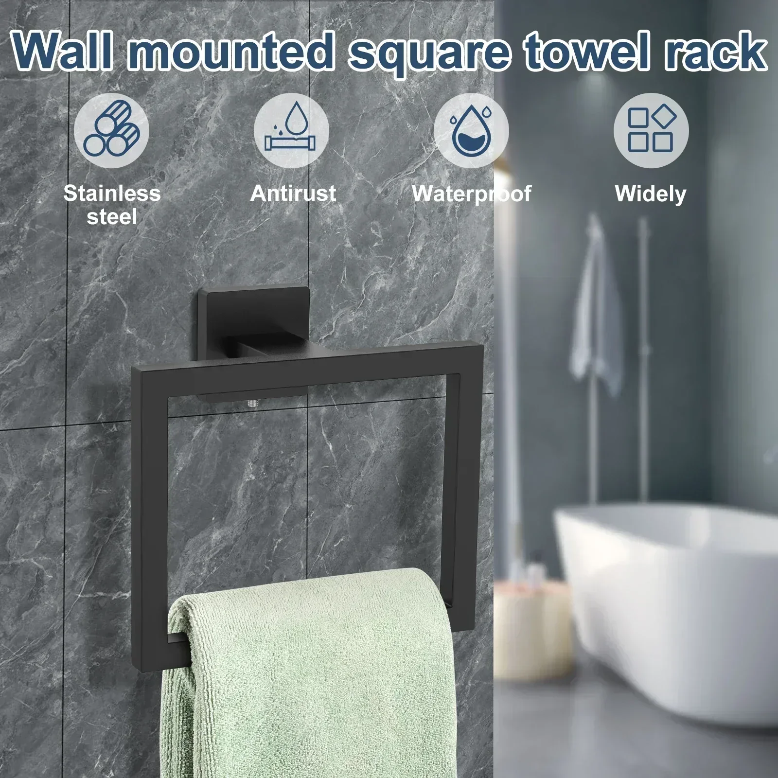 Stainless Steel Towel Ring Wall Mounted Square Towel Holder Hand Hanger Modern Bath Rack for Kitchen Bathroom Toilet