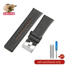 Premium Genuine Leather Watchband - Cowhide Waterproof Strap in Multiple Sizes - 32mm (Black - Steel - K3)