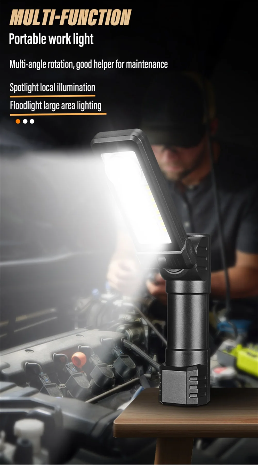 Description Picture 4 of itemSuper Bright LED COB Flashlight Rechargeable Headlamp Portable Work Light Outdoor Camping Light with LED