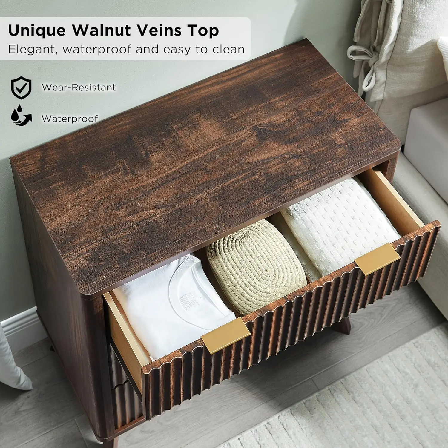 Fluted 3-Drawer Nightstand Set 4