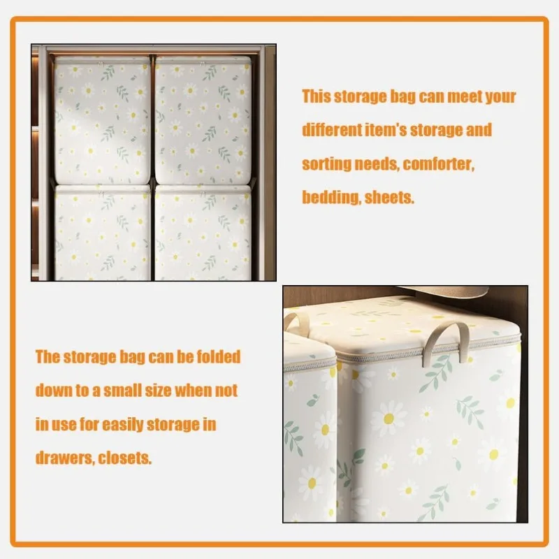 Cartoon Daisy Pattern Storage Box Large Capacity Zipper Organizer Versatile Dustproof Container Clothes Storage Bag 4